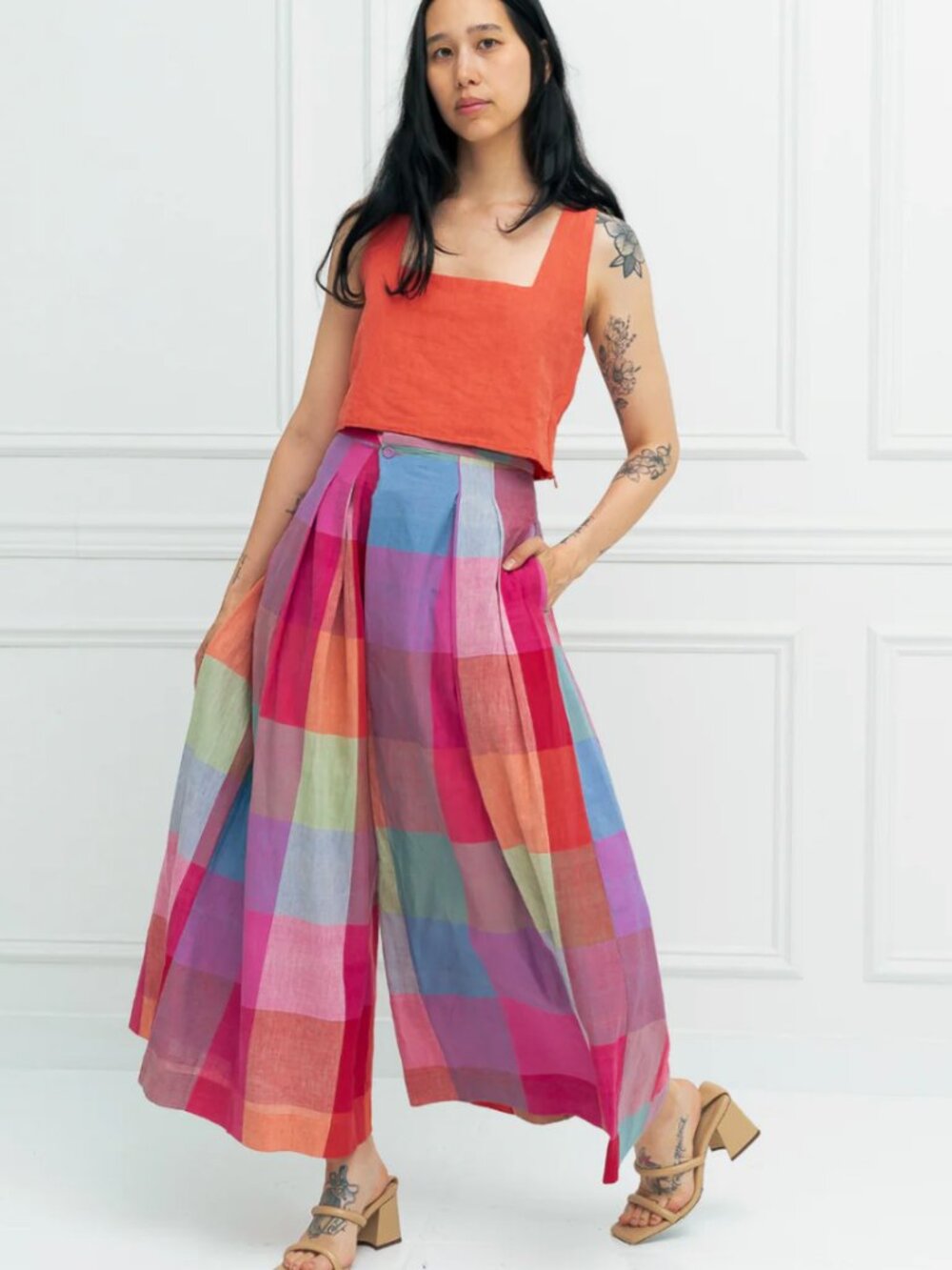 Rujuta Sheth Frida Pants in Prism Chex XXL / 2X Handloomed Cotton